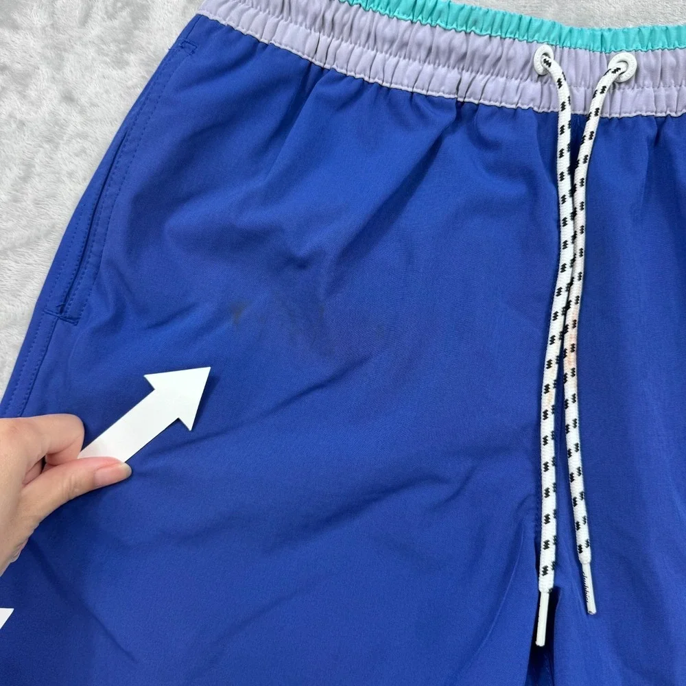 Chubbies Swim Trunks Men Small Blue Lined Drawstring Logo Slash‎ Pockets